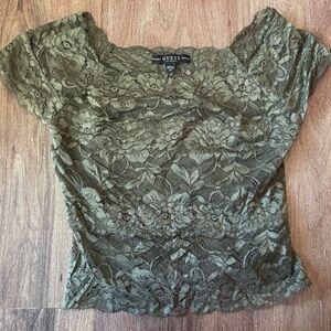 Guess Olive Green Y2K Lace Women Top